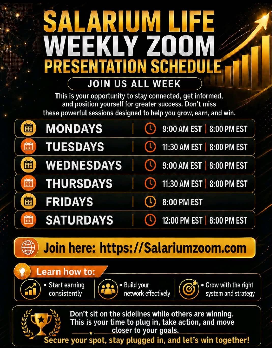 Salarium Life Weekly Zoom Presentation Schedule